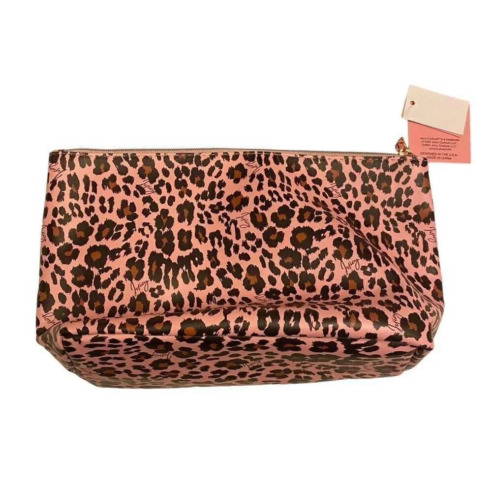 Juicy Couture Pink Animal Print Travel Cosmetics Bag‎ NWT